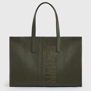 All Saints East West Black Leather Tote Bag - Stud Logo